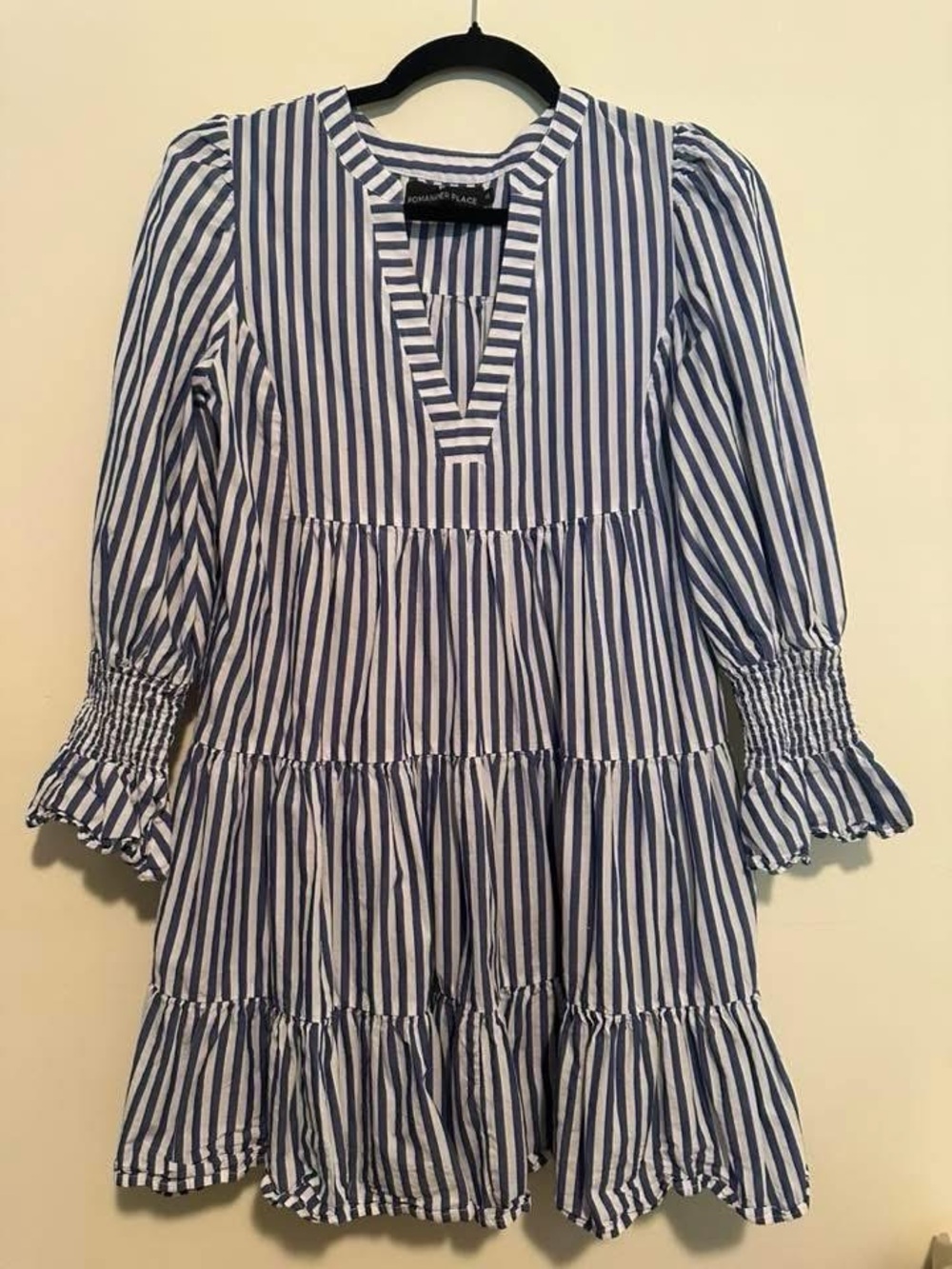 Pomander Place Blue and White Striped Tiered Dress